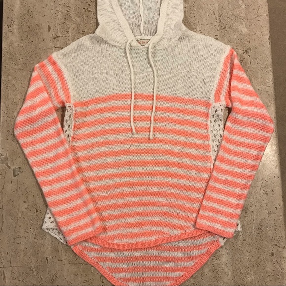 Itโs Our Time Pink and Cream Knit Sweater Hoodie with Lace Sides Size Small - Picture 2 of 5